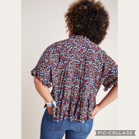 Anthropologie Maeve Mallory Ruffled Blouse in Black Floral - Picture 3 of 9
